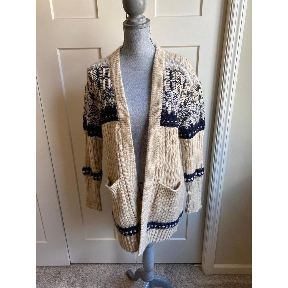 Gemelli Italy Sweater Cardigan Open Front Mohair Wool Large Chunky Fisherman R1